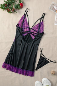 Thumbnail for Lace Spice Satin Babydoll with Slit - Opulence & Essence