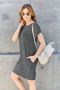 Thumbnail for Sustainable Full Size Round Neck Short Sleeve Dress with Pockets - Opulence & Essence