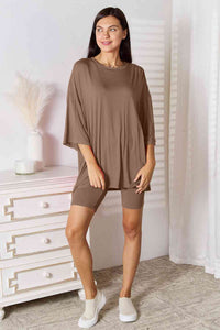 Thumbnail for Sustainable Full Size Soft Rayon Three-Quarter Sleeve Top and Shorts Set - Opulence & Essence