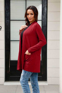 Thumbnail for Sustainable Full Size Open Front Long Sleeve Cardigan with Pockets - Opulence & Essence