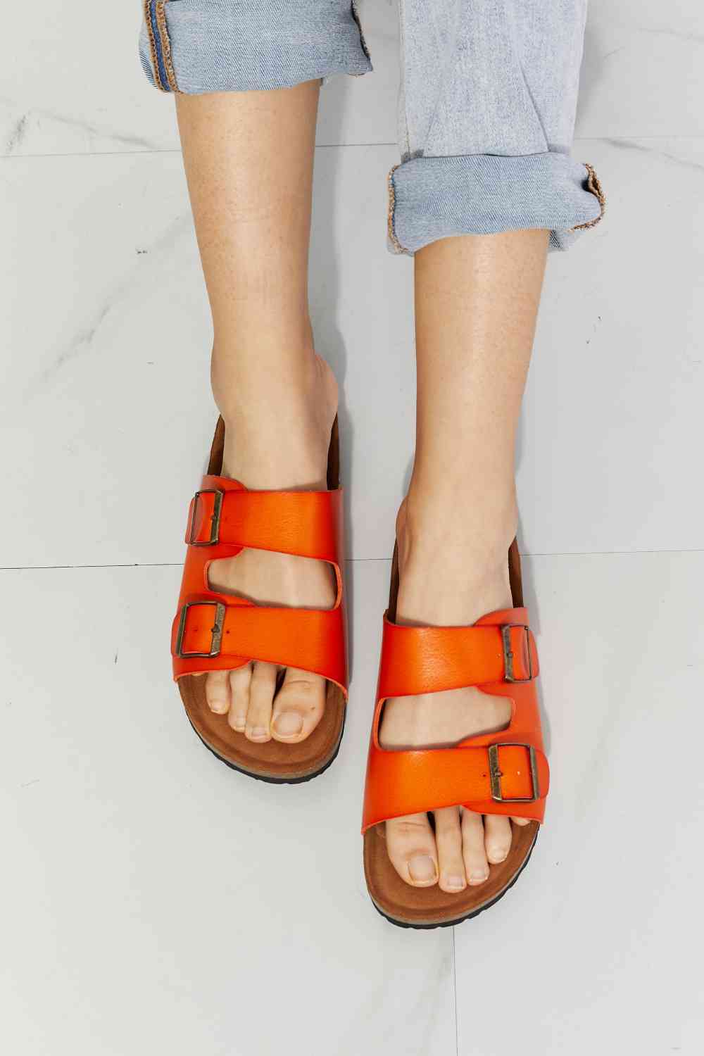 MMShoes Feeling Alive Double Banded Slide Sandals in Orange - Opulence & Essence