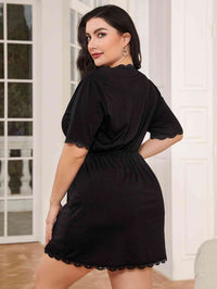 Thumbnail for Plus Size Lace Trim Deep V Night Dress - Opulence & Essence