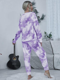 Thumbnail for Tie-dye Round Neck Top and Drawstring Pants Lounge Set - Opulence & Essence