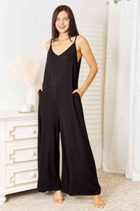 Thumbnail for Double Take Full Size Soft Rayon Spaghetti Strap Tied Wide Leg Jumpsuit - Opulence & Essence