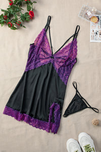 Thumbnail for Lace Spice Satin Babydoll with Slit - Opulence & Essence